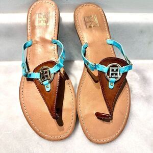 Tommy Hilfilger TWLannie M Slide Brown T Strap Sandals Size 7.5M